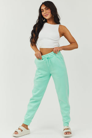 Bright Mint Drawstring Waist Knit Joggers