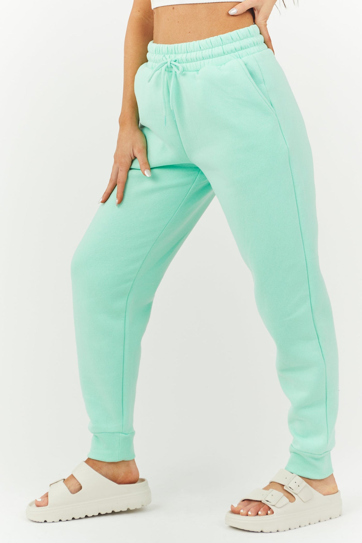 Bright Mint Drawstring Waist Knit Joggers