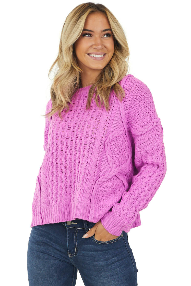 Bright Orchid Mixed Knit Oversized Sweater