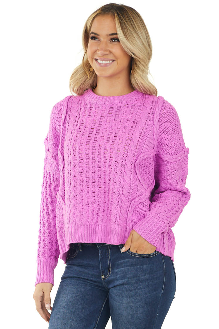Bright Orchid Mixed Knit Oversized Sweater