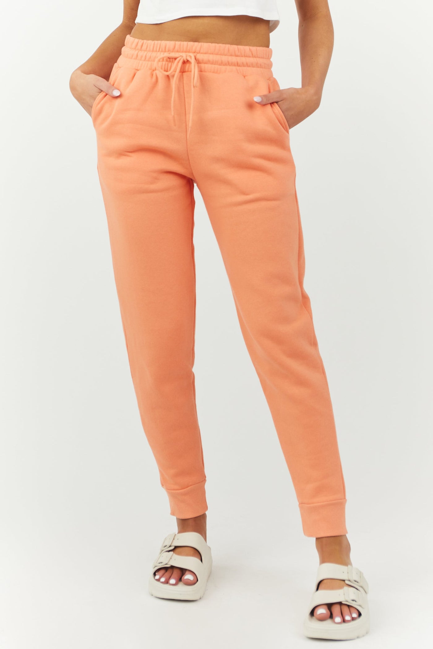 Bright Peach Drawstring Waist Knit Joggers