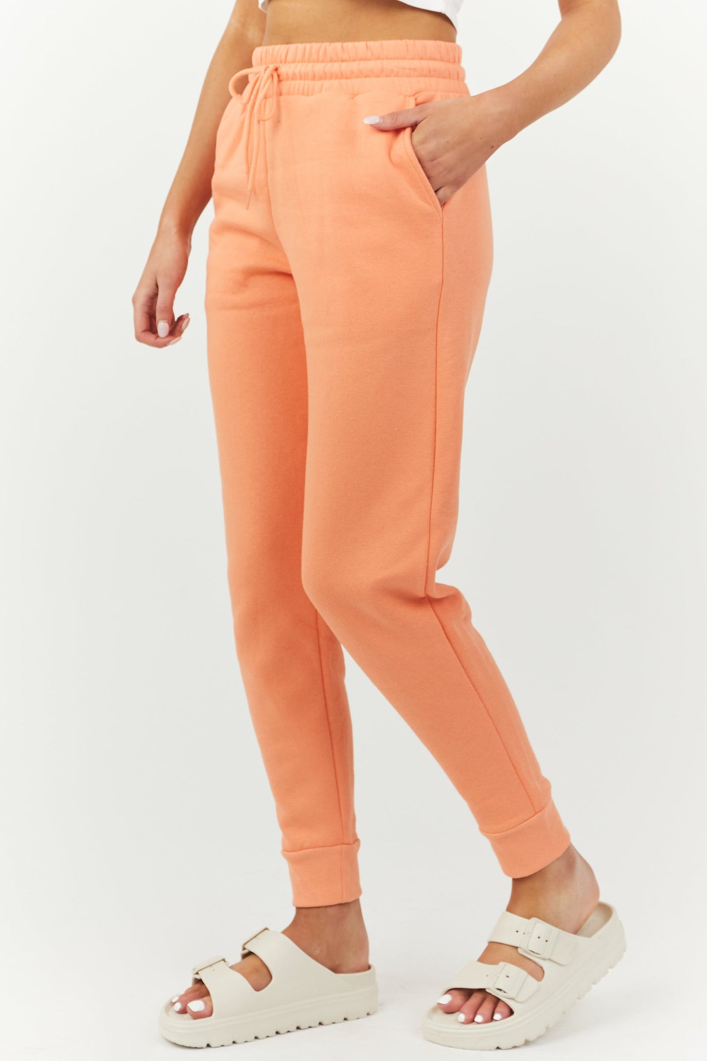 Bright Peach Drawstring Waist Knit Joggers