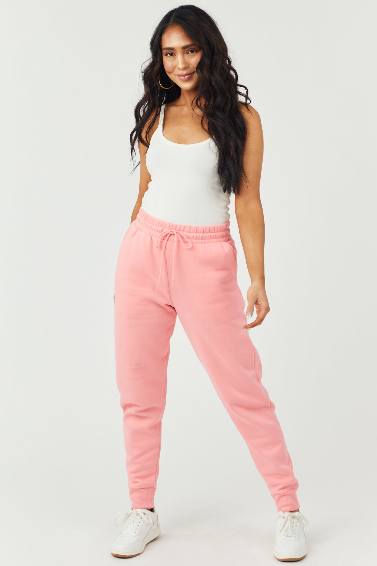 Bright Pink Drawstring Waist Knit Joggers
