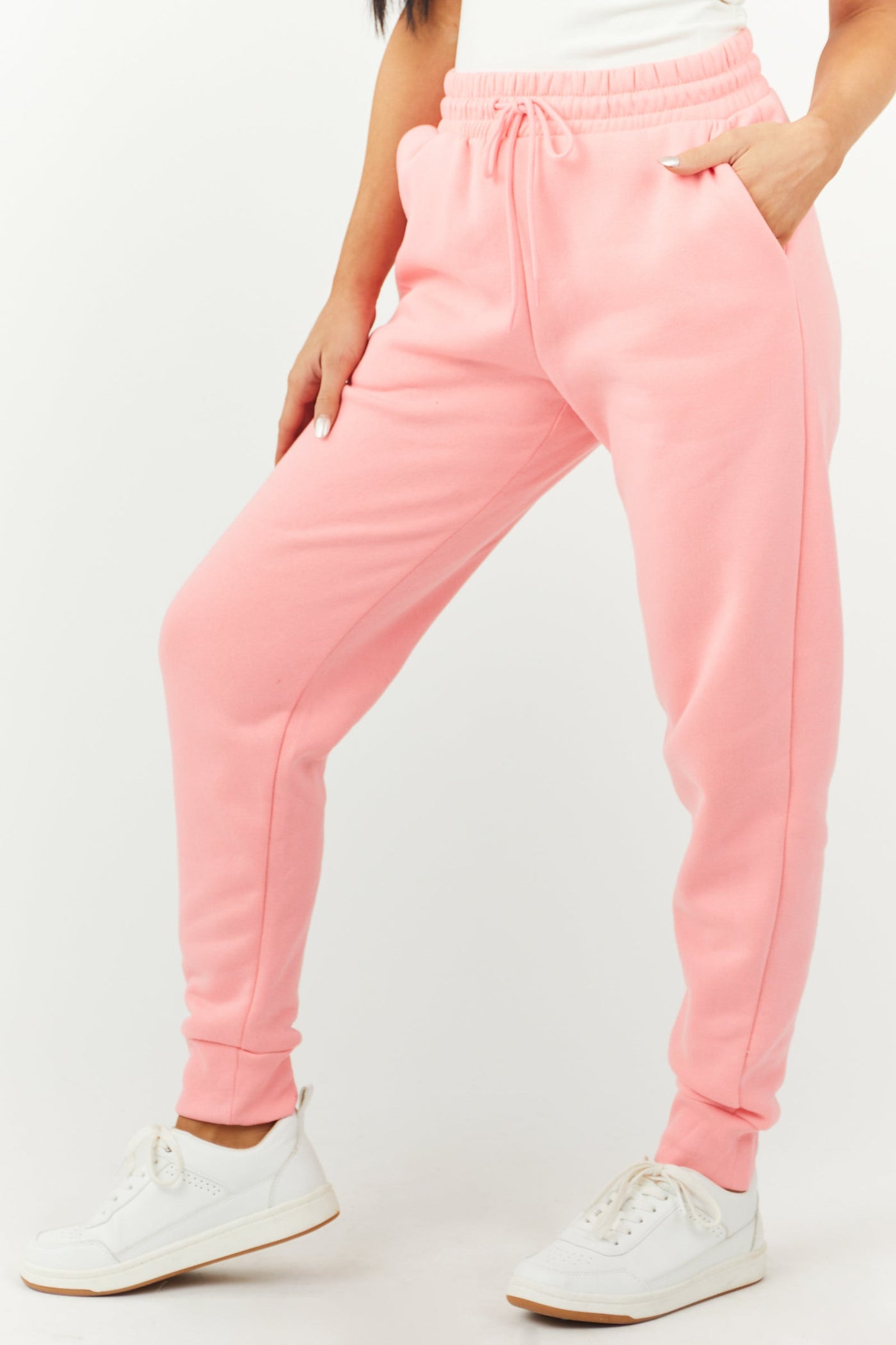 Bright Pink Drawstring Waist Knit Joggers