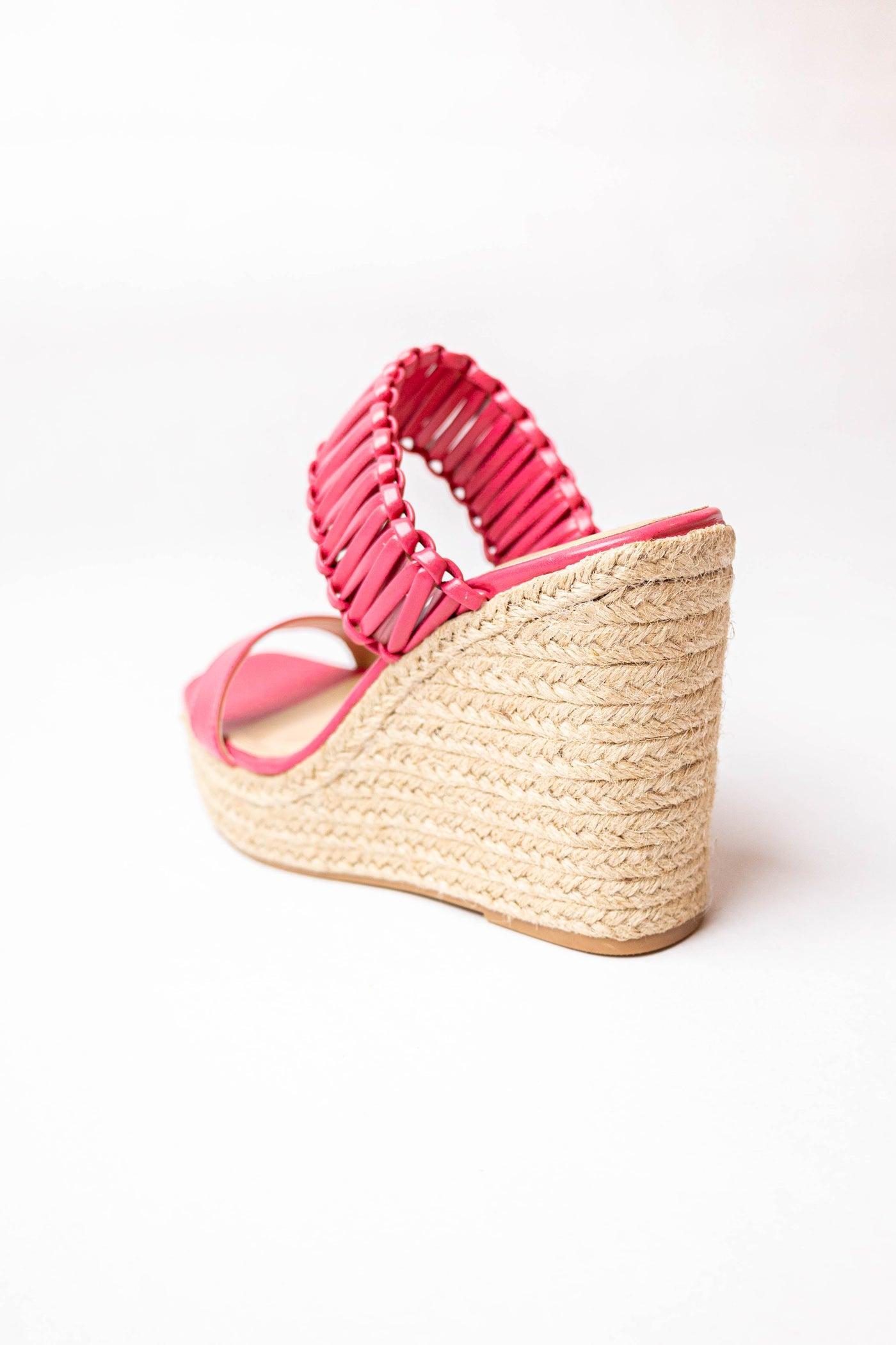 Bright Pink Leather Interlaced Strap Espadrille Wedge