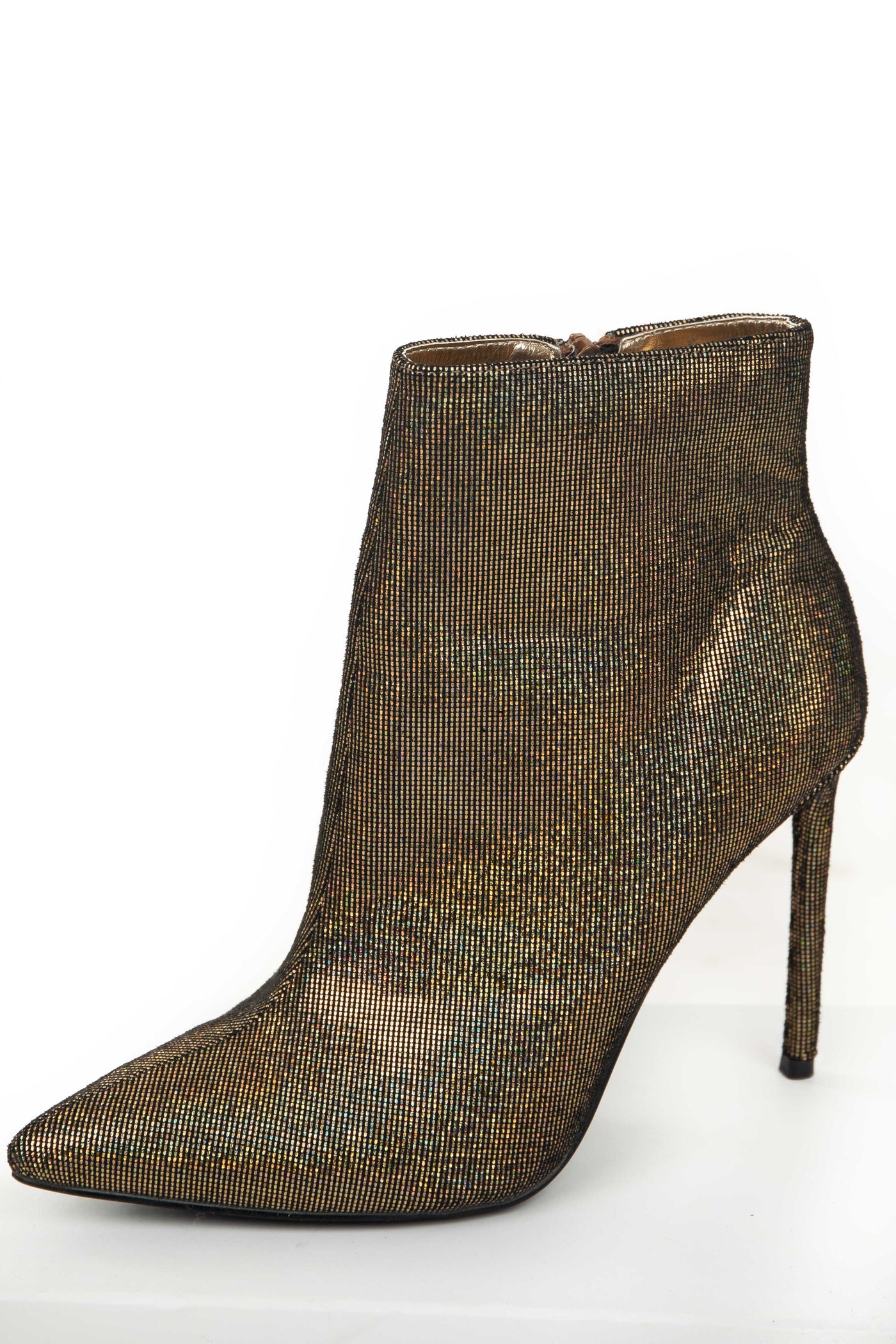 Bronze Glitter Stiletto Pointed Toe Booties