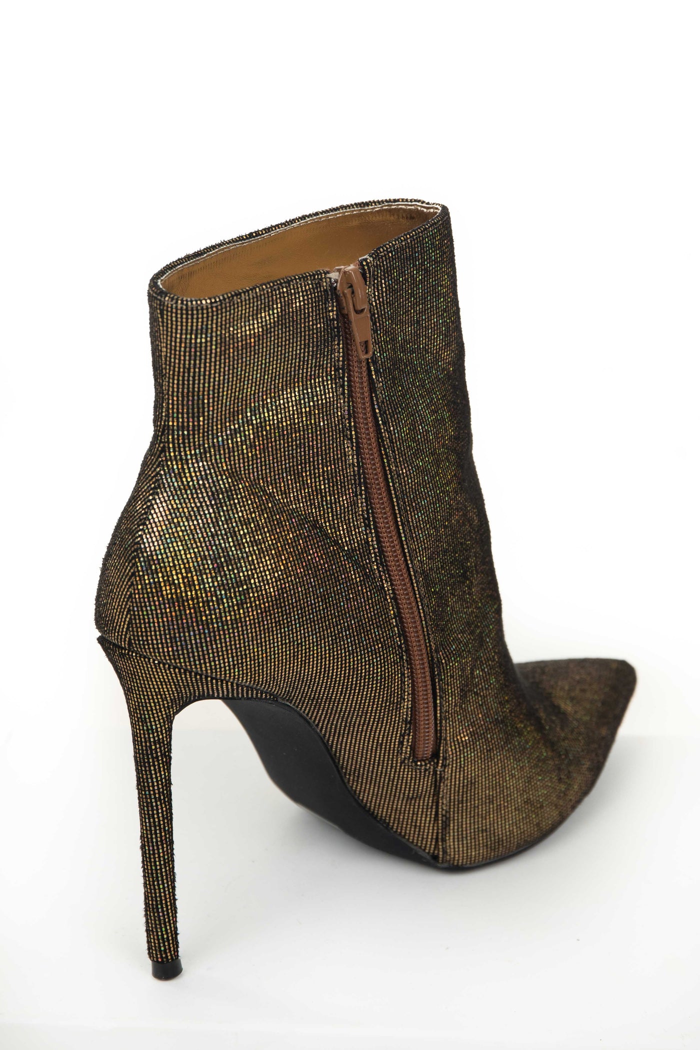 Bronze Glitter Stiletto Pointed Toe Booties