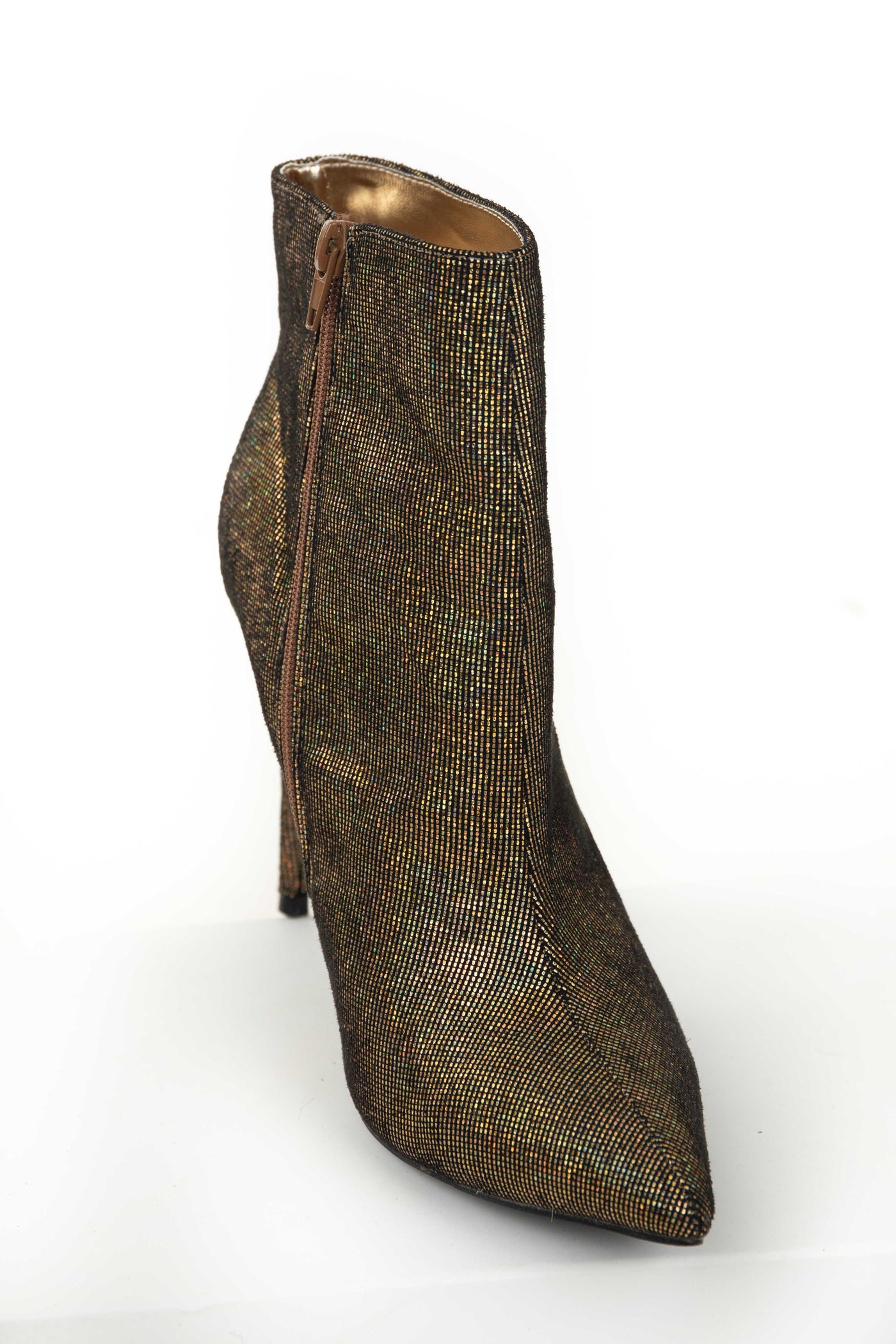 Bronze Glitter Stiletto Pointed Toe Booties