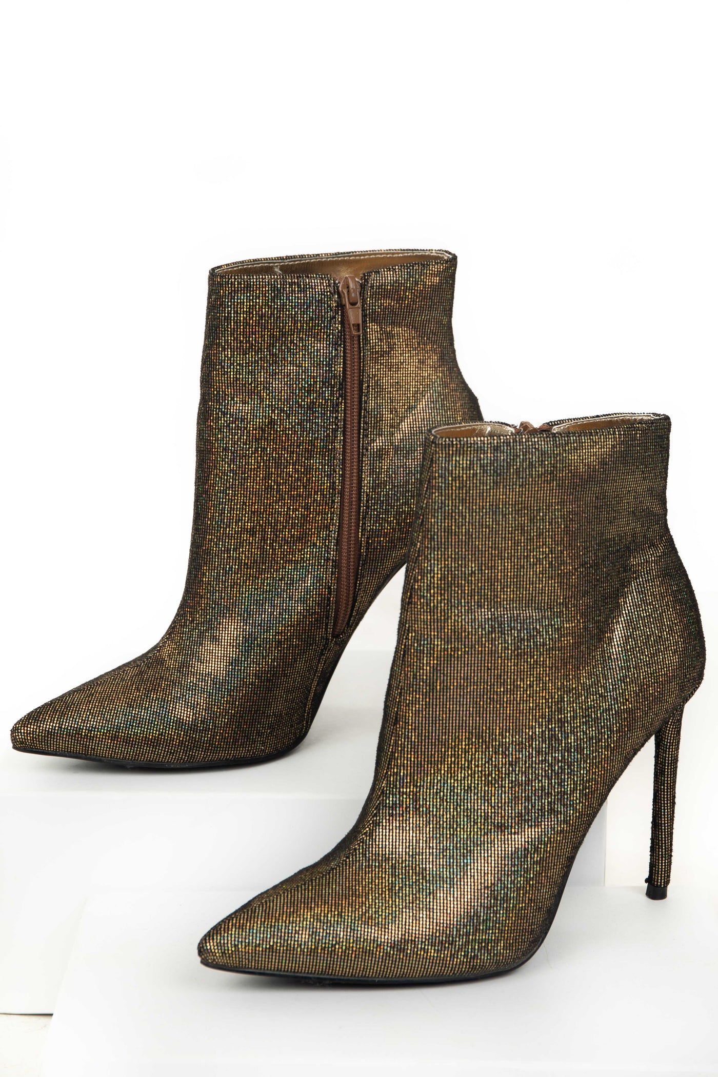 Bronze Glitter Stiletto Pointed Toe Booties