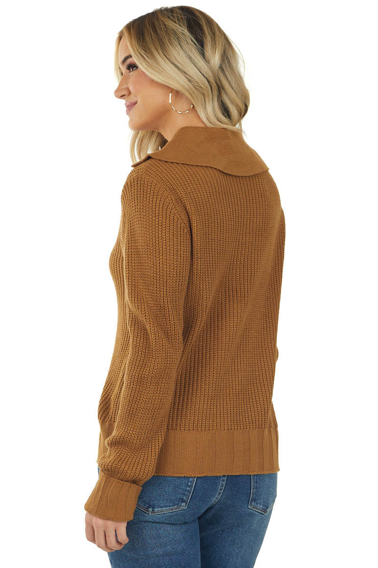 Brown Sugar Collared Long Sleeve Knit Sweater