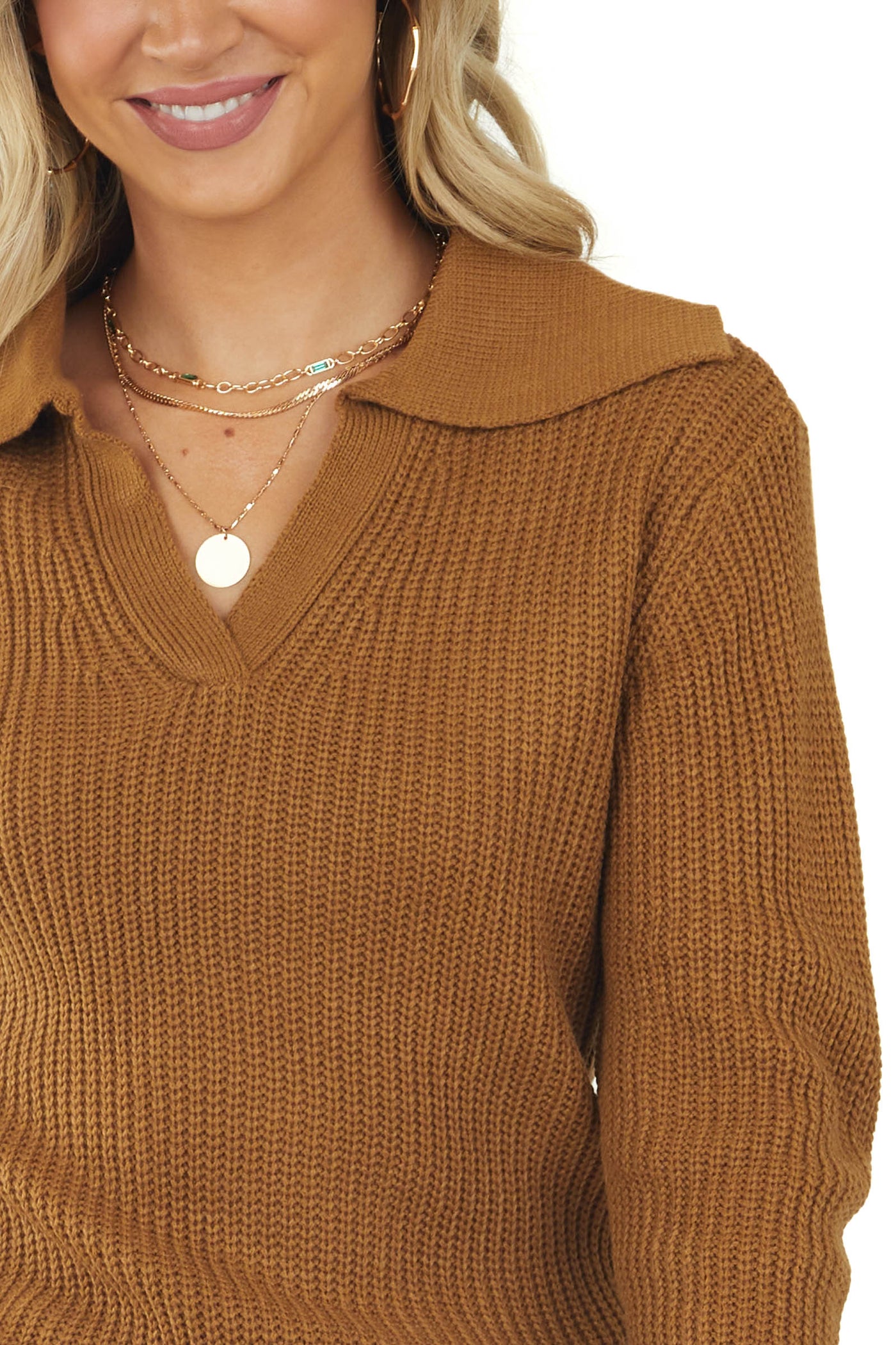 Brown Sugar Collared Long Sleeve Knit Sweater