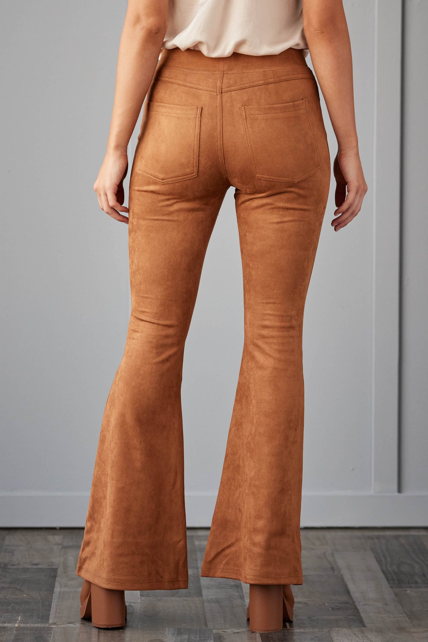 Brown Sugar Faux Suede Flare Pants with Pockets