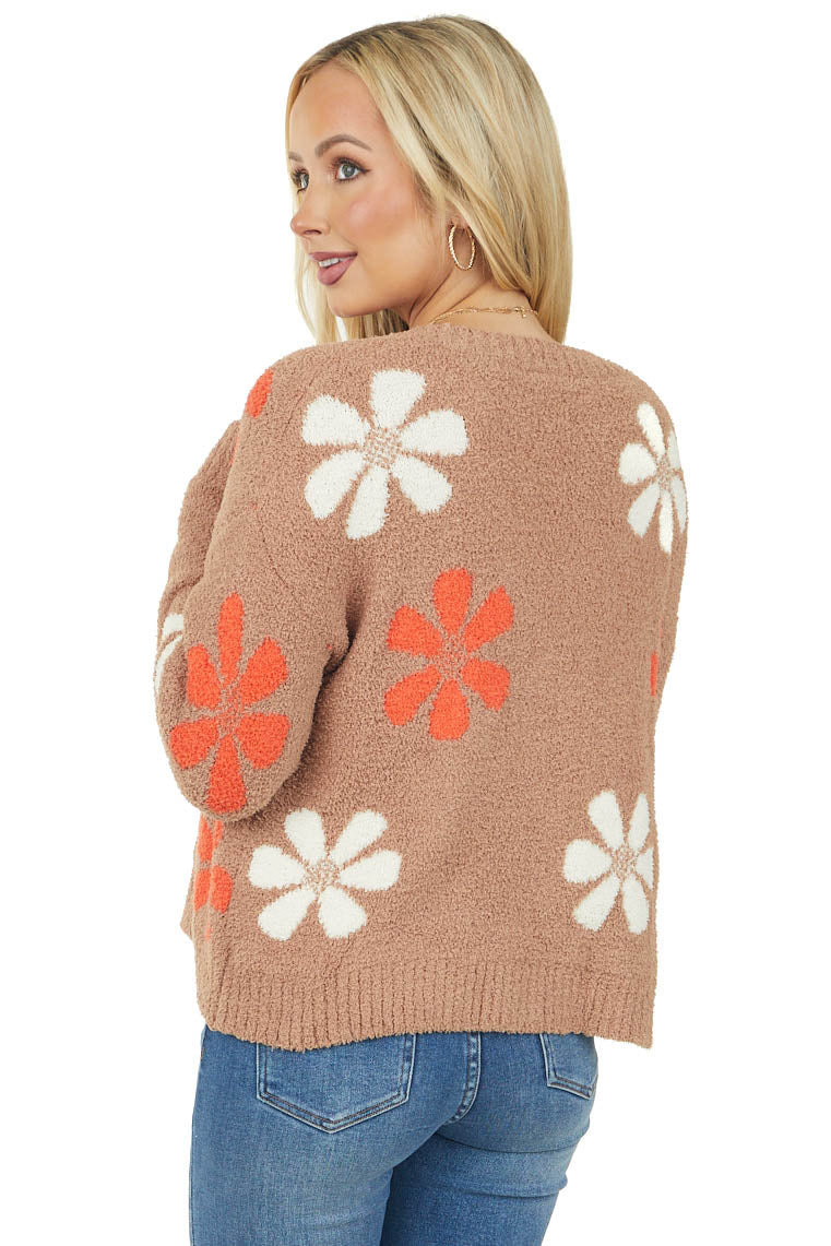 Brown Sugar Floral Print Button Up Soft Cardigan