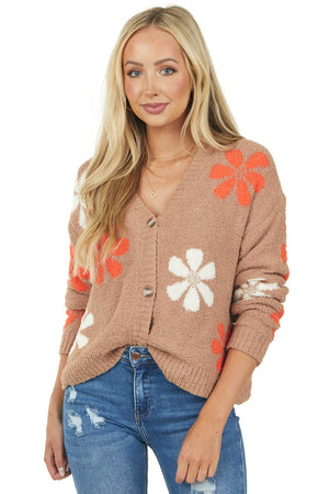 Brown Sugar Floral Print Button Up Soft Cardigan