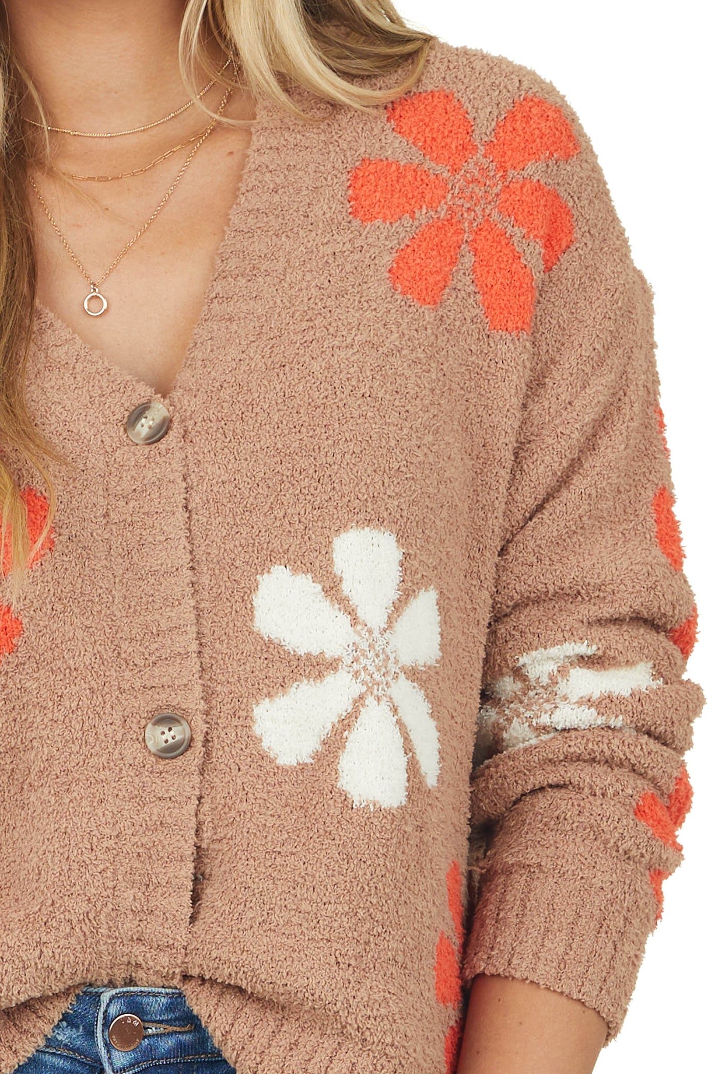 Brown Sugar Floral Print Button Up Soft Cardigan