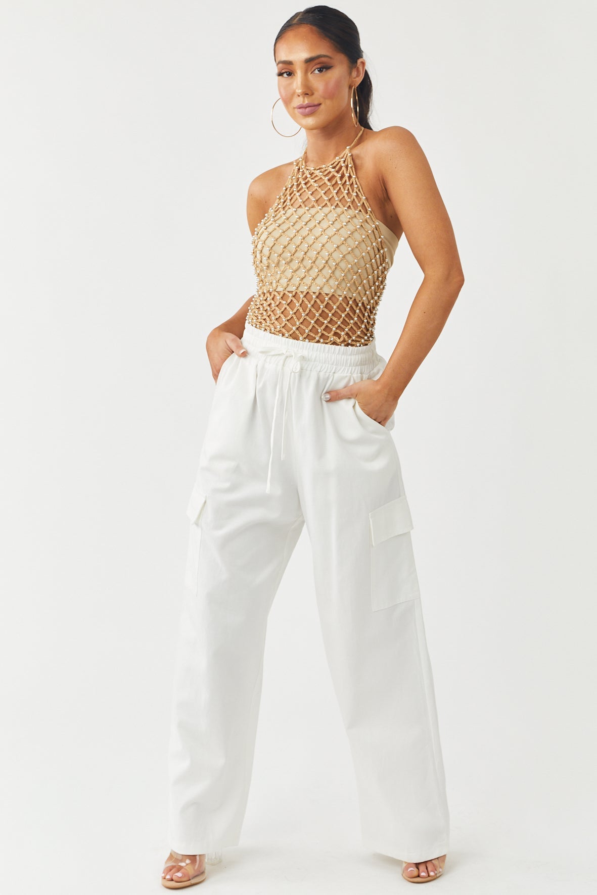 Brown Sugar Open Studded Crochet Halter Top