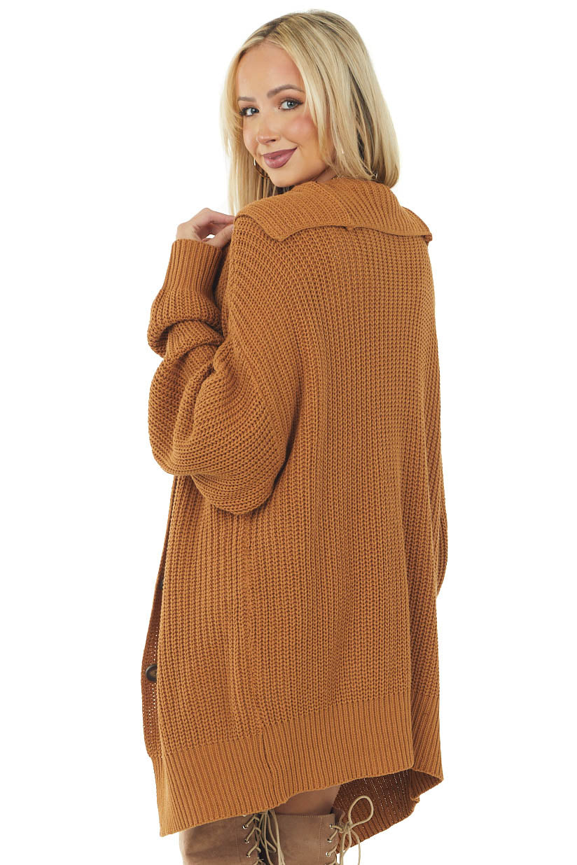 Brown Sugar Oversized Button Up Lapel Cardigan