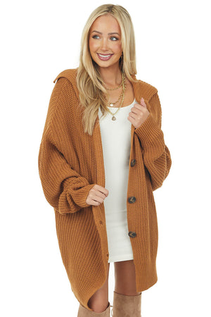 Brown Sugar Oversized Button Up Lapel Cardigan