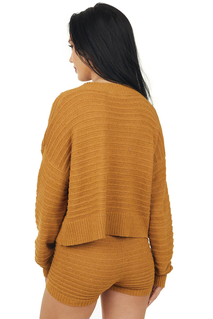 Brown Sugar Ribbed Knit Sweater and Shorts Set