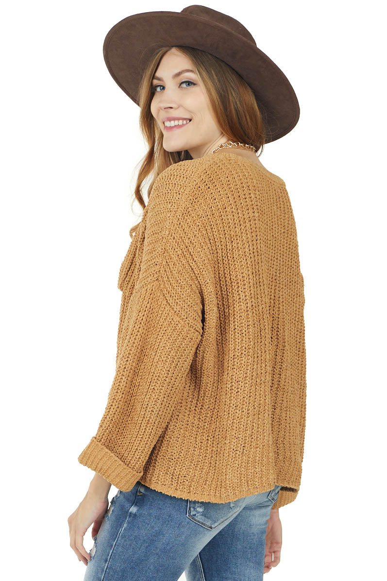 Brown Sugar Soft Chenille Chest Pocket Sweater
