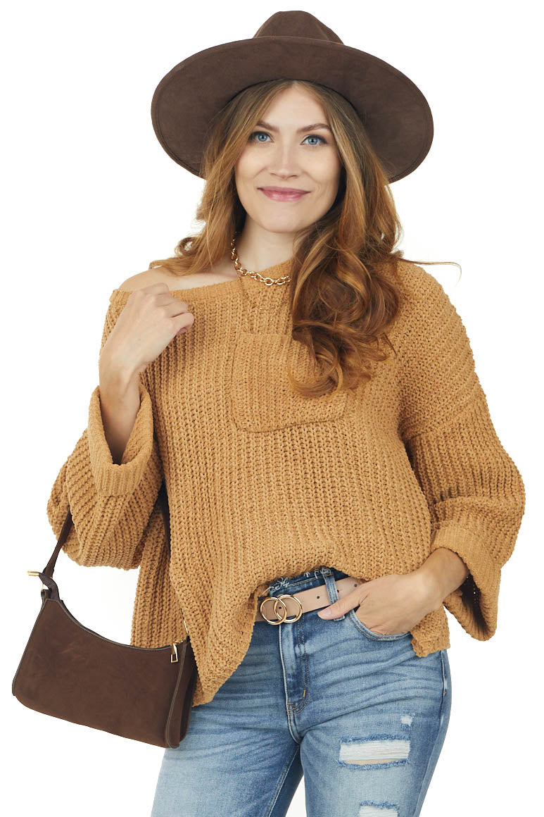 Brown Sugar Soft Chenille Chest Pocket Sweater