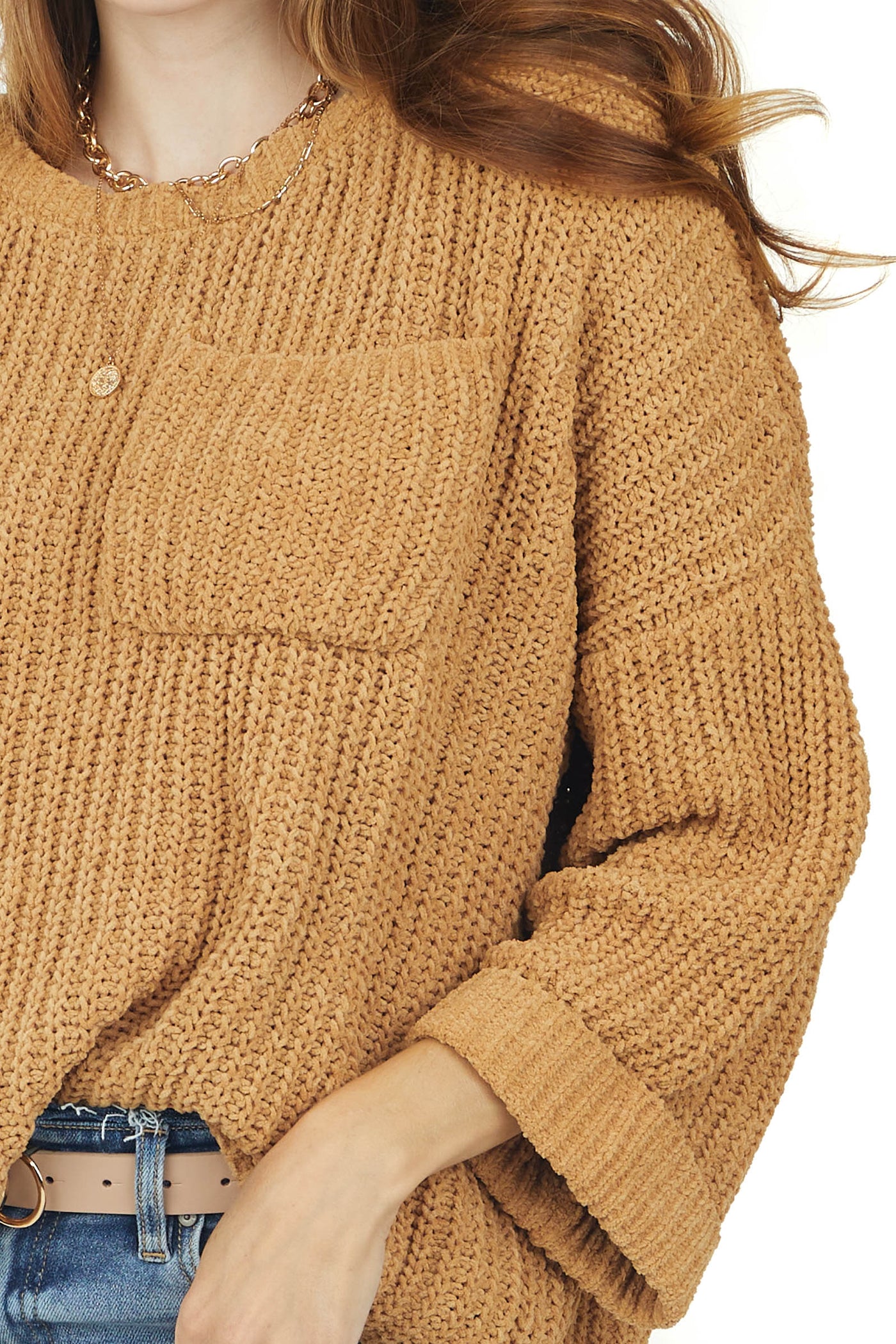 Brown Sugar Soft Chenille Chest Pocket Sweater