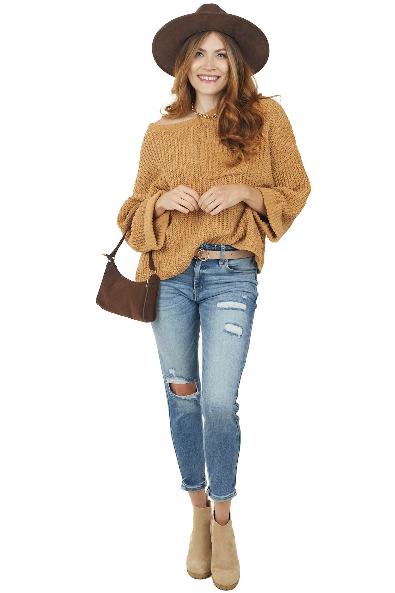Brown Sugar Soft Chenille Chest Pocket Sweater