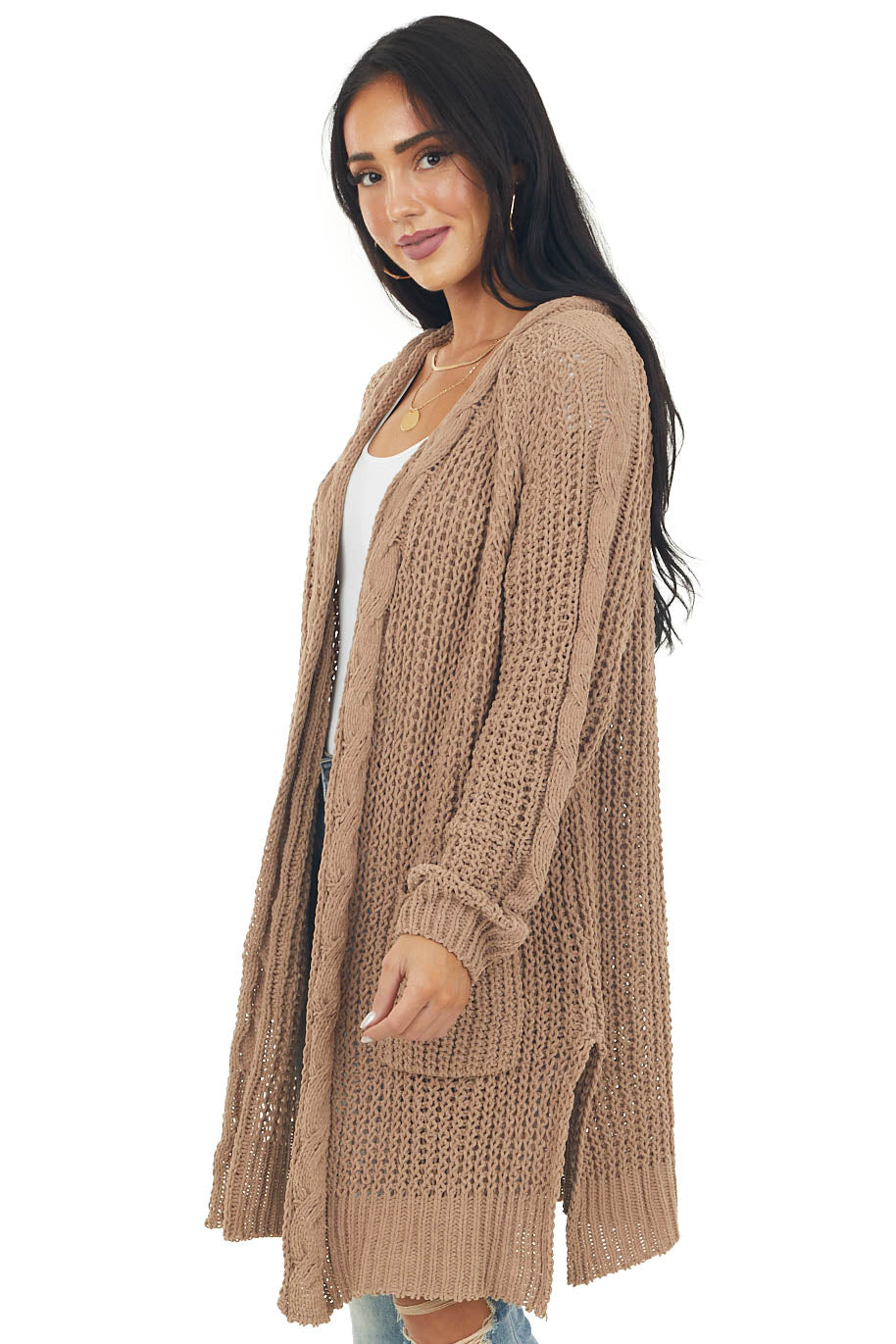 Brown Sugar Soft Chunky Cable Knit Cardigan