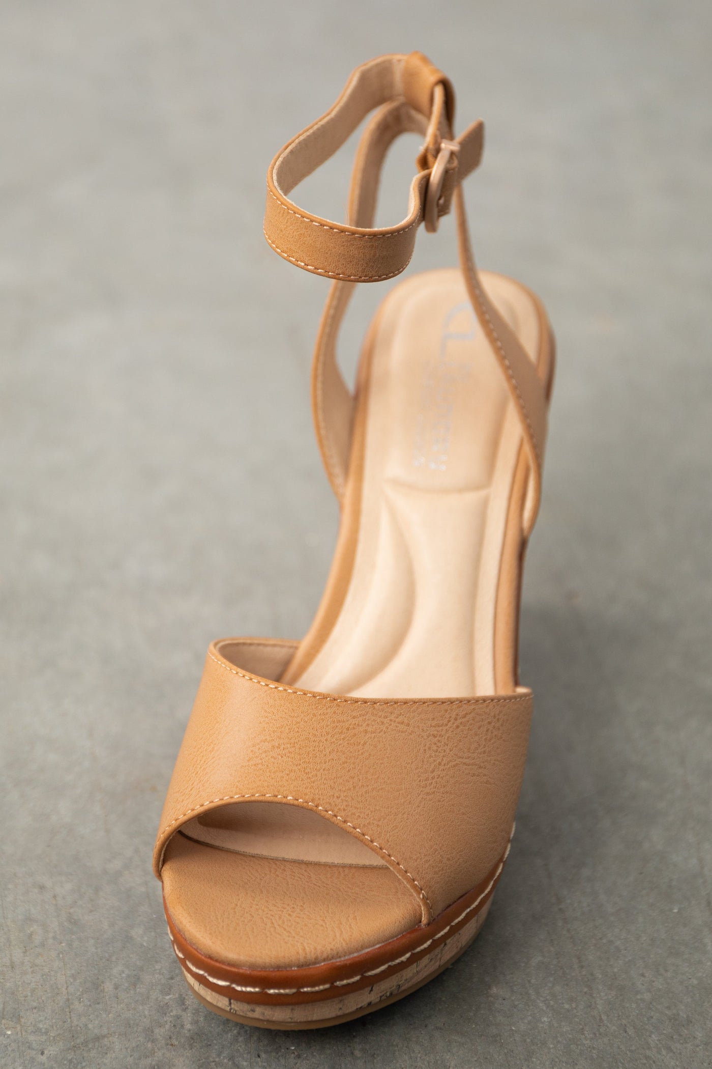 Brown Sugar Ankle Strap Cork Wedge Heels