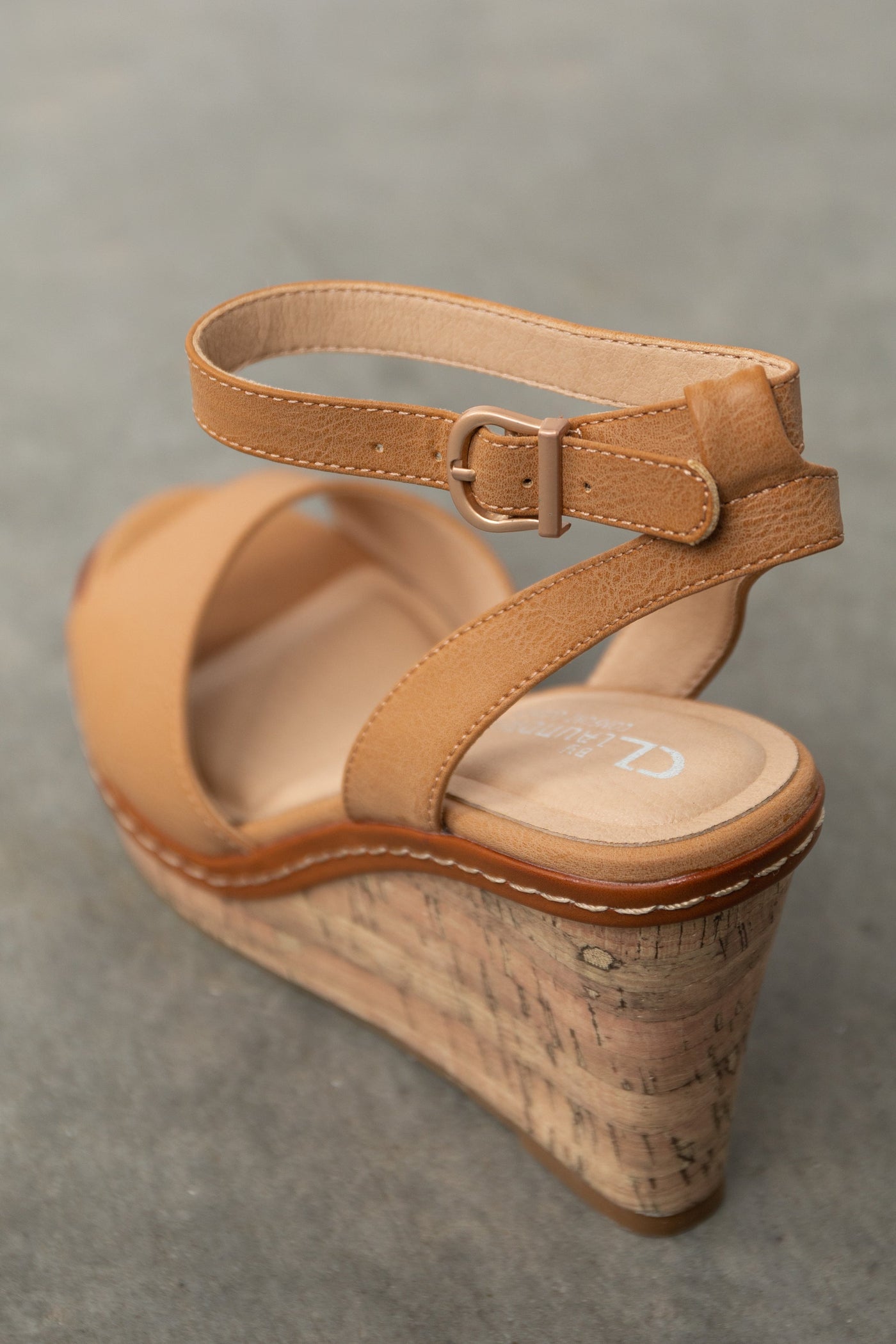 Brown Sugar Ankle Strap Cork Wedge Heels