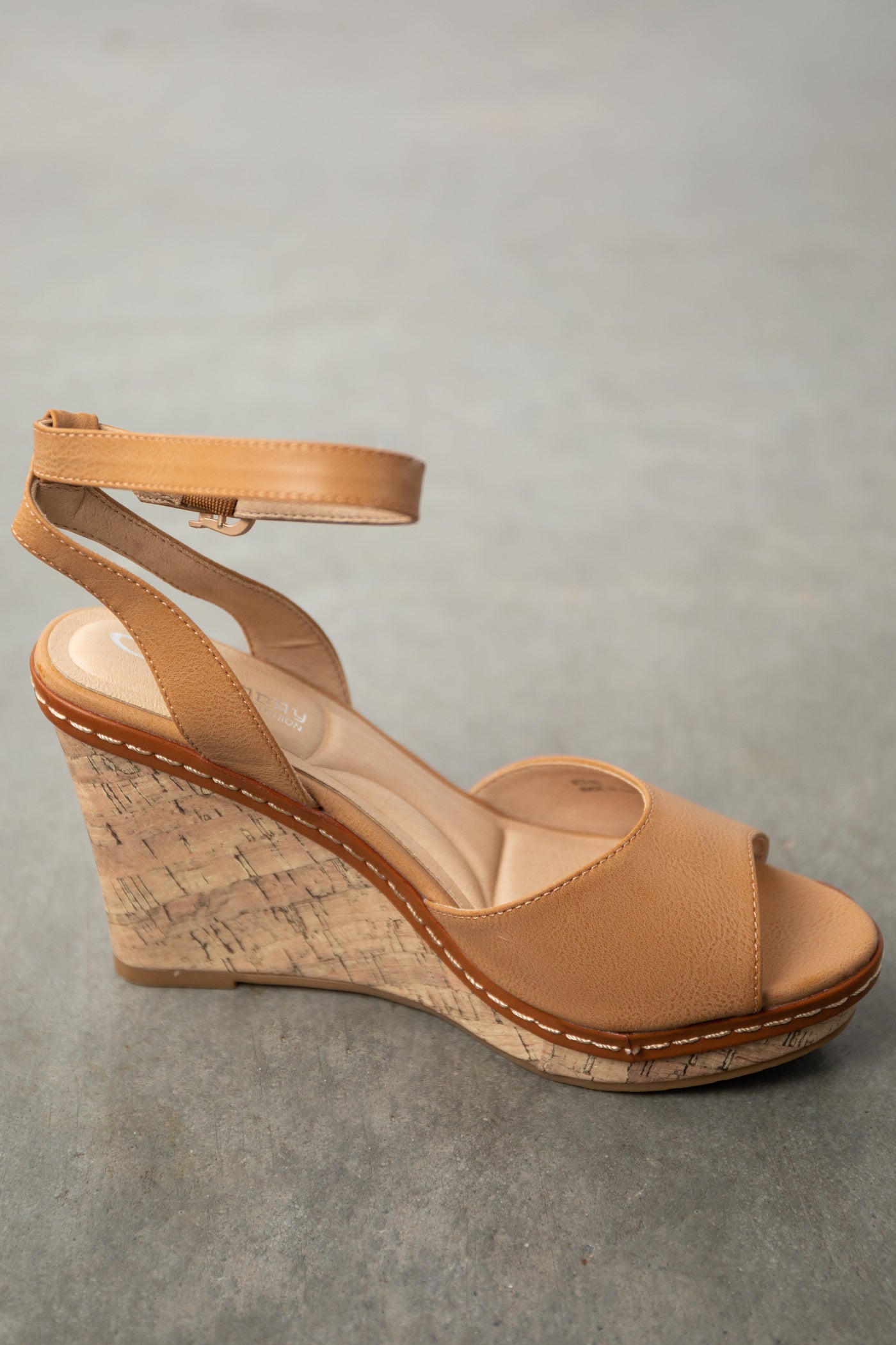 Brown Sugar Ankle Strap Cork Wedge Heels
