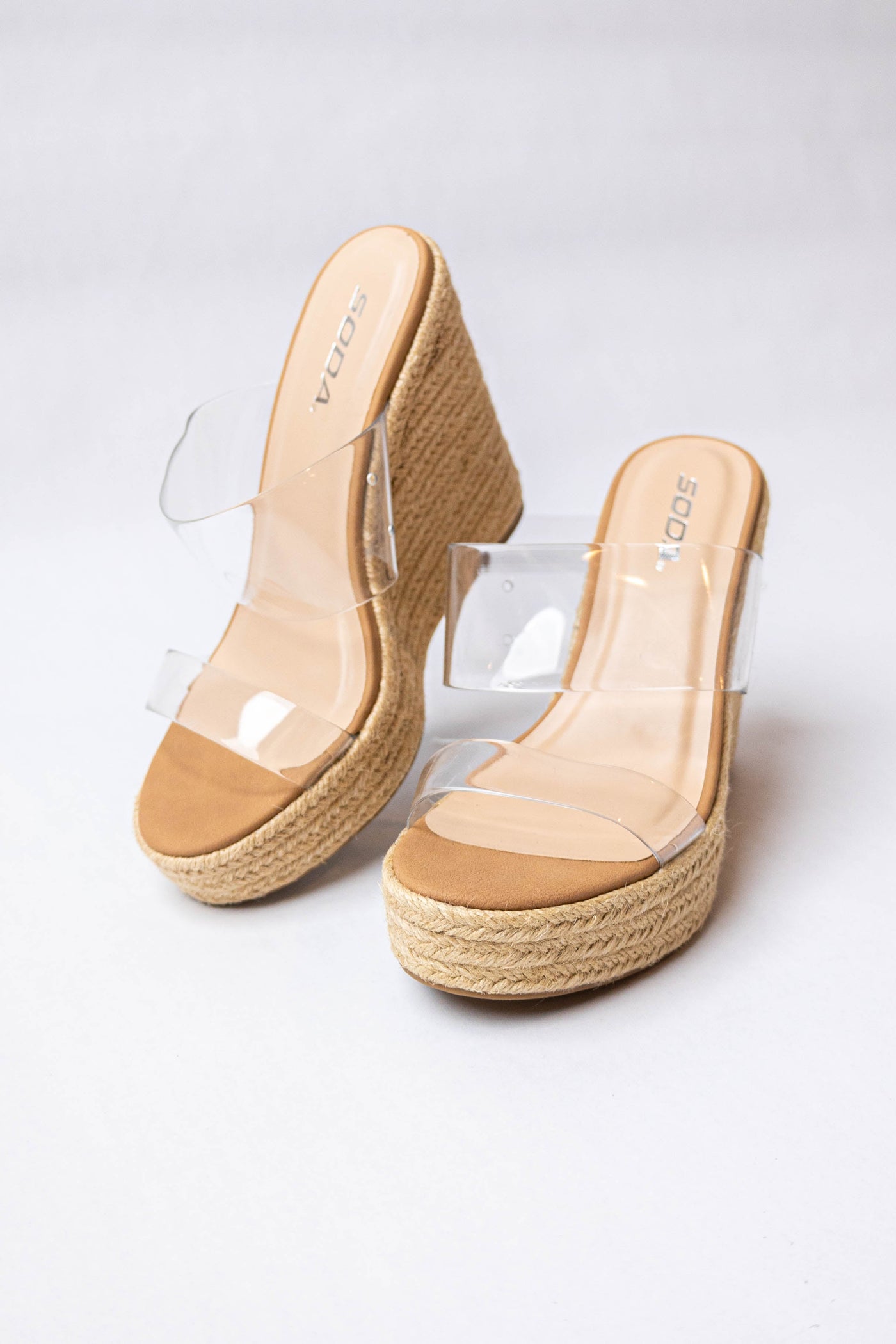 Brown Sugar Espadrille Lucite Wedge Heels