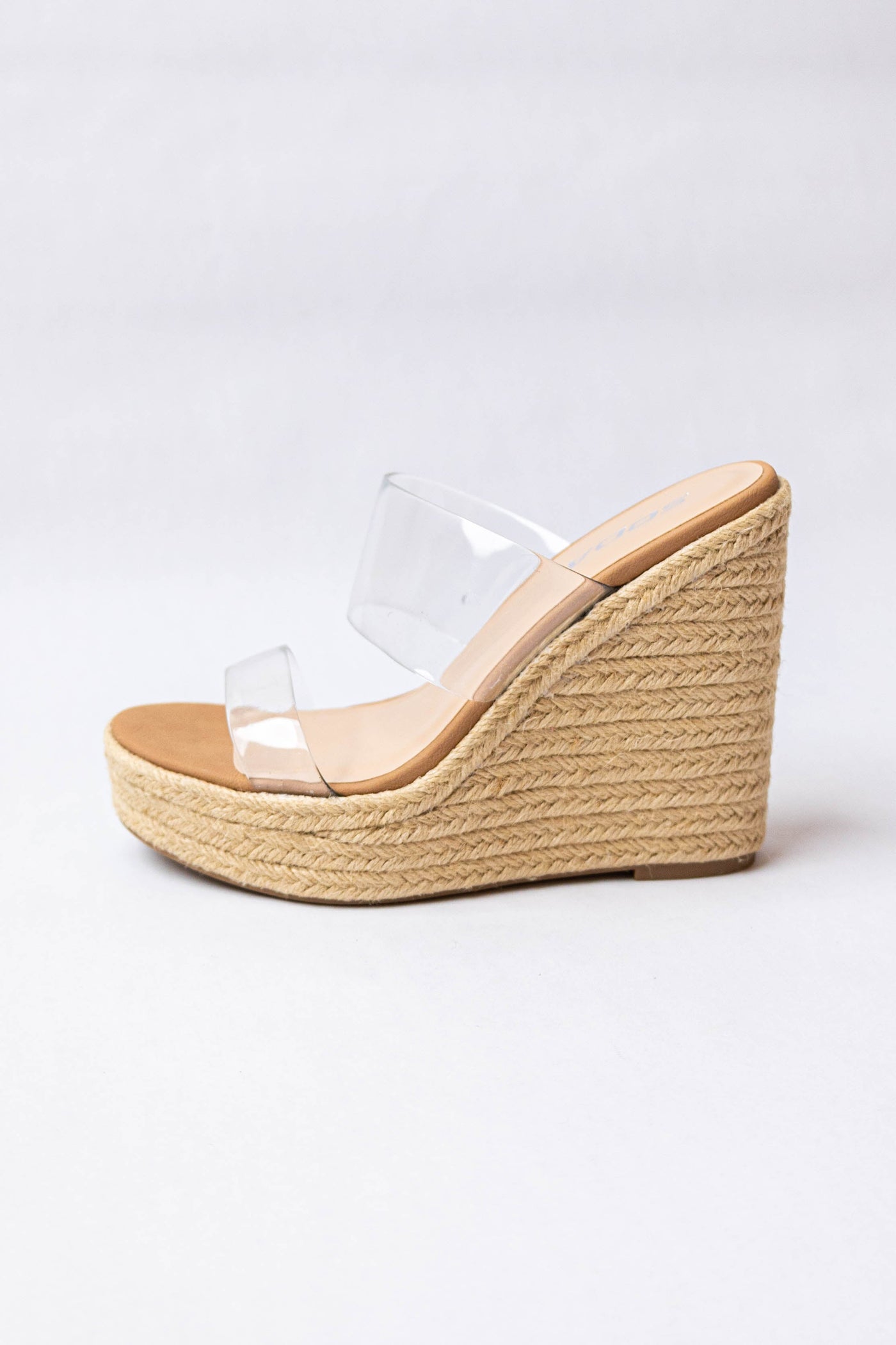 Brown Sugar Espadrille Lucite Wedge Heels