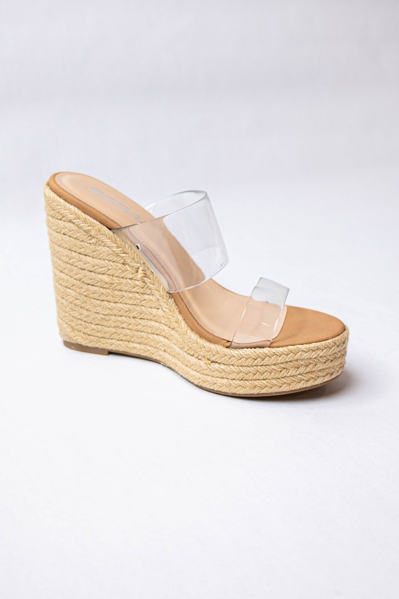 Brown Sugar Espadrille Lucite Wedge Heels