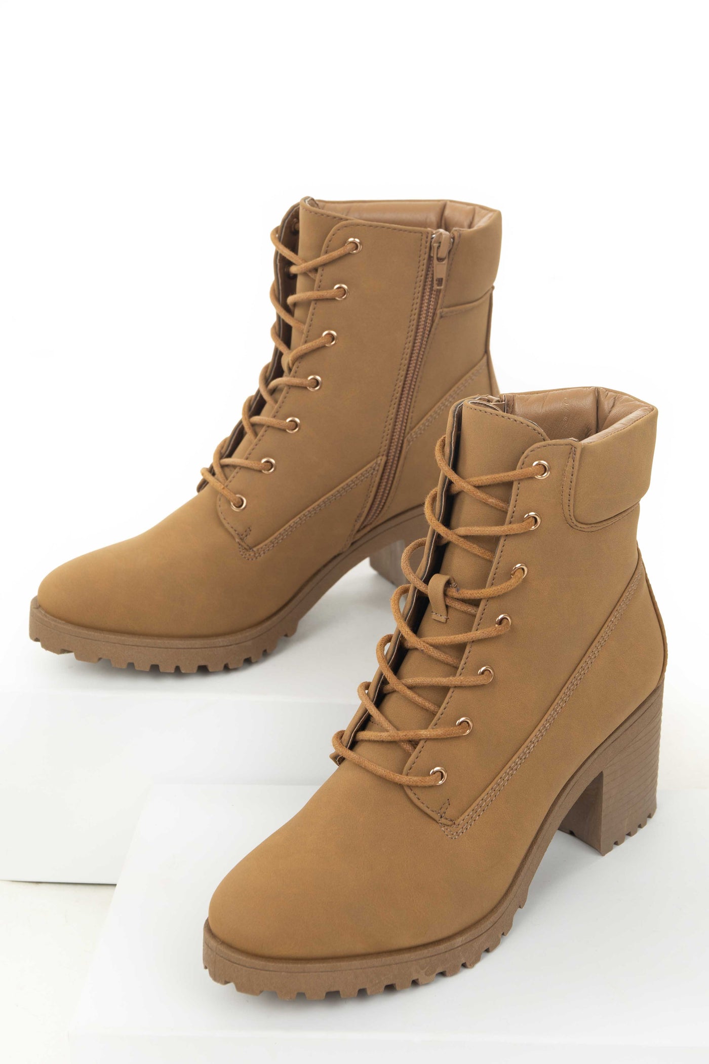Brown Sugar Nubuck Lace Up Treaded Combat Boots
