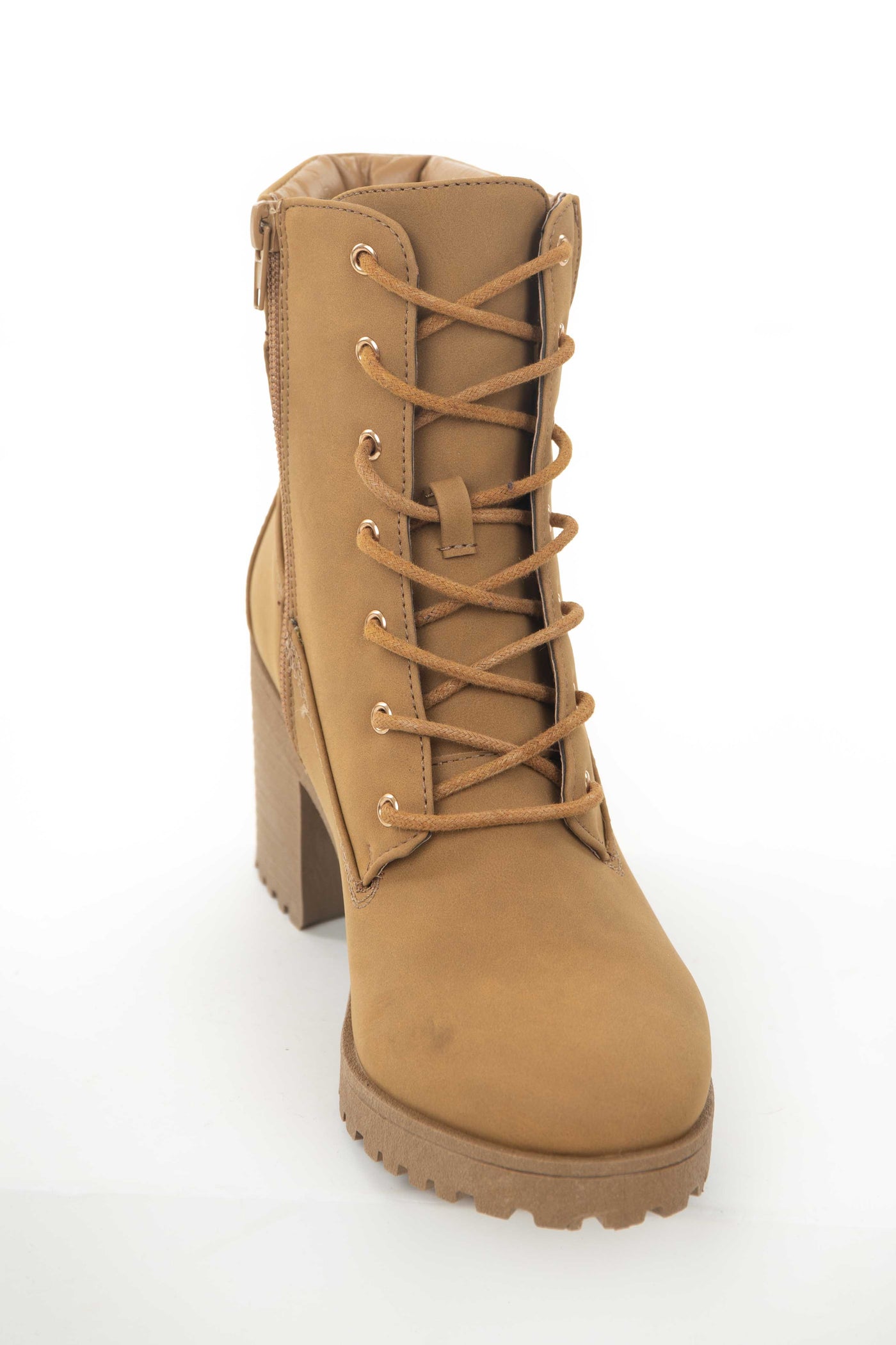 Brown Sugar Nubuck Lace Up Treaded Combat Boots