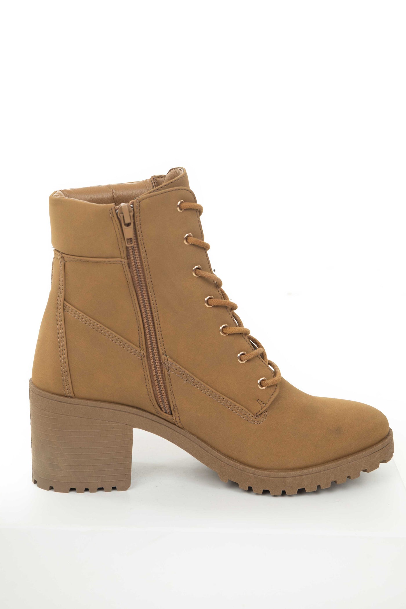 Brown Sugar Nubuck Lace Up Treaded Combat Boots