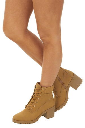 Brown Sugar Nubuck Lace Up Treaded Combat Boots
