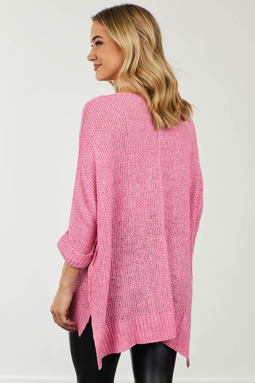 Bubblegum 3/4 Sleeve Oversized Sweater with Folded Cuffs