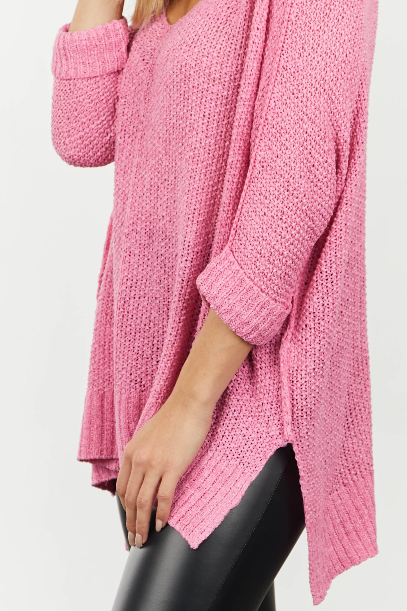 Bubblegum 3/4 Sleeve Oversized Sweater with Folded Cuffs