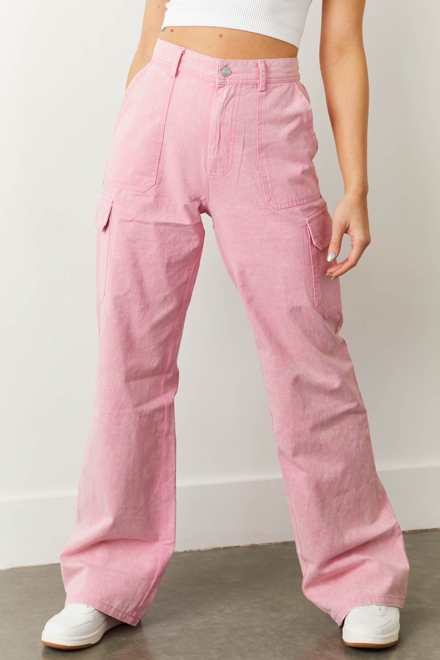 Bubblegum Acid Wash Wide Leg Cargo Pants