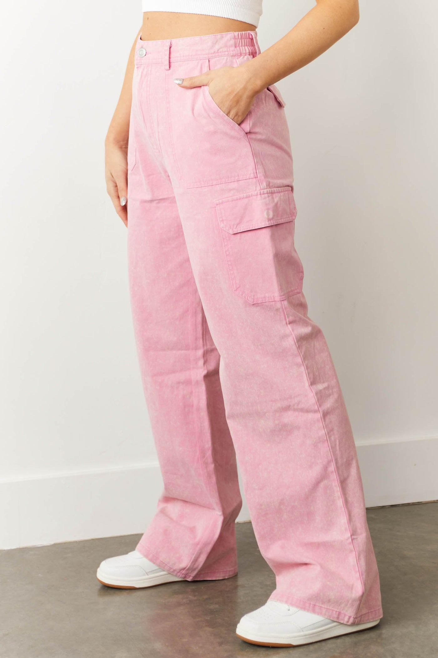 Bubblegum Acid Wash Wide Leg Cargo Pants