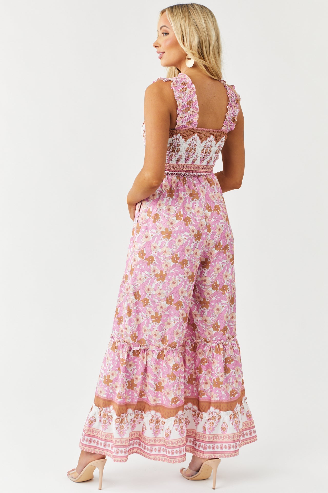 Bubblegum Boho Border Print Smocked Jumpsuit