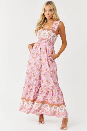 Bubblegum Boho Border Print Smocked Jumpsuit