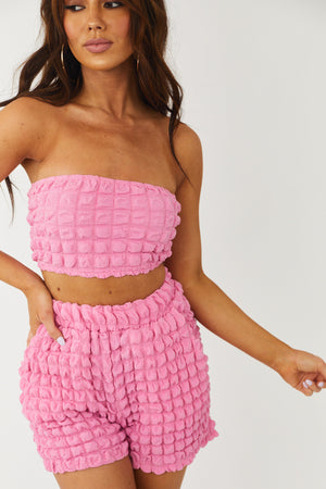 Bubblegum Bubble Textured Bandeau and Shorts Set