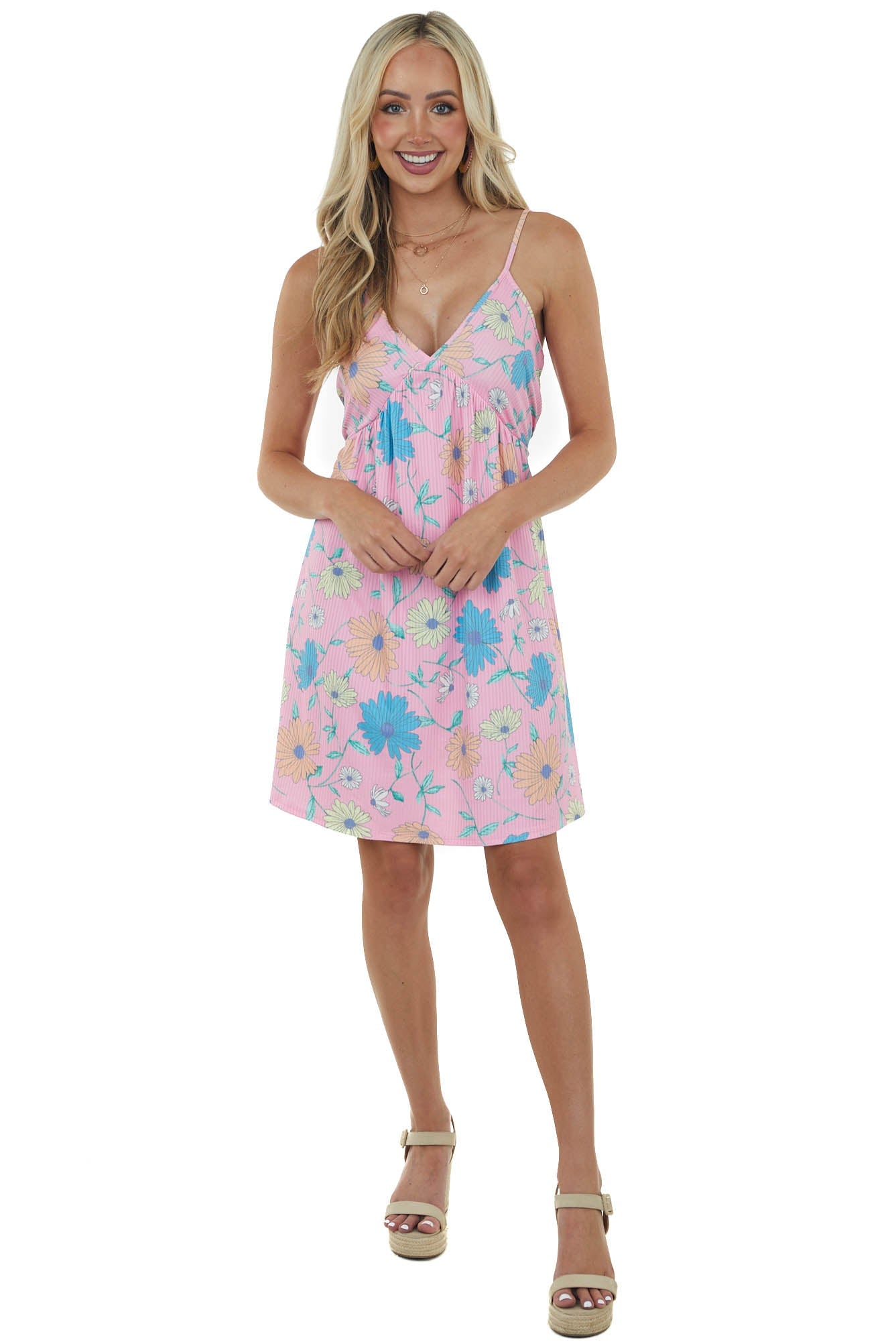 Bubblegum Floral Print Sleeveless Short Dress