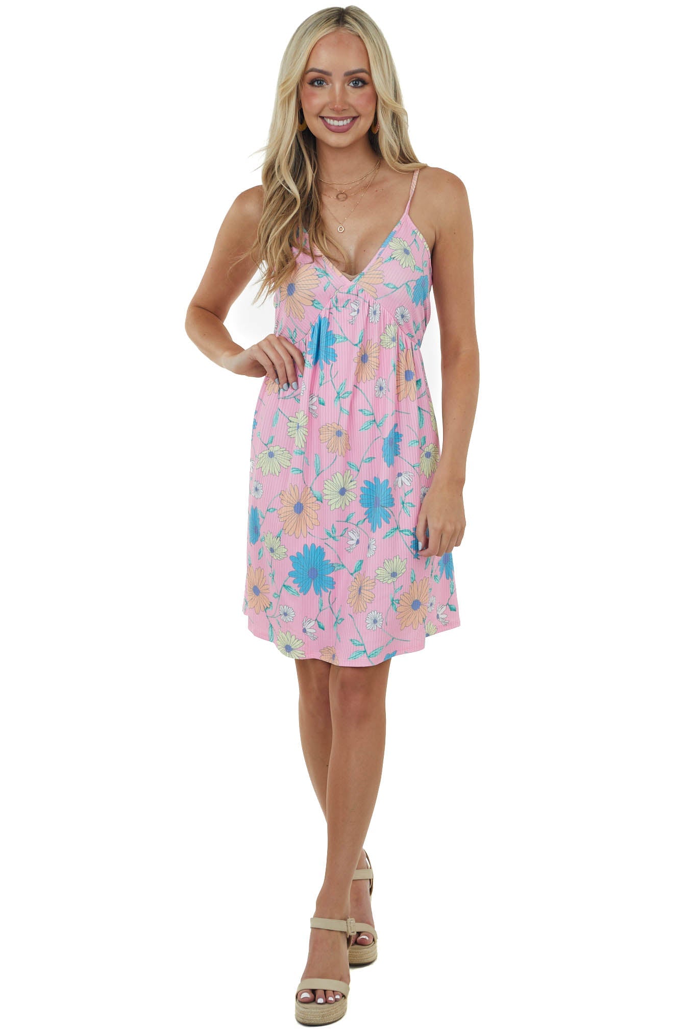 Bubblegum Floral Print Sleeveless Short Dress