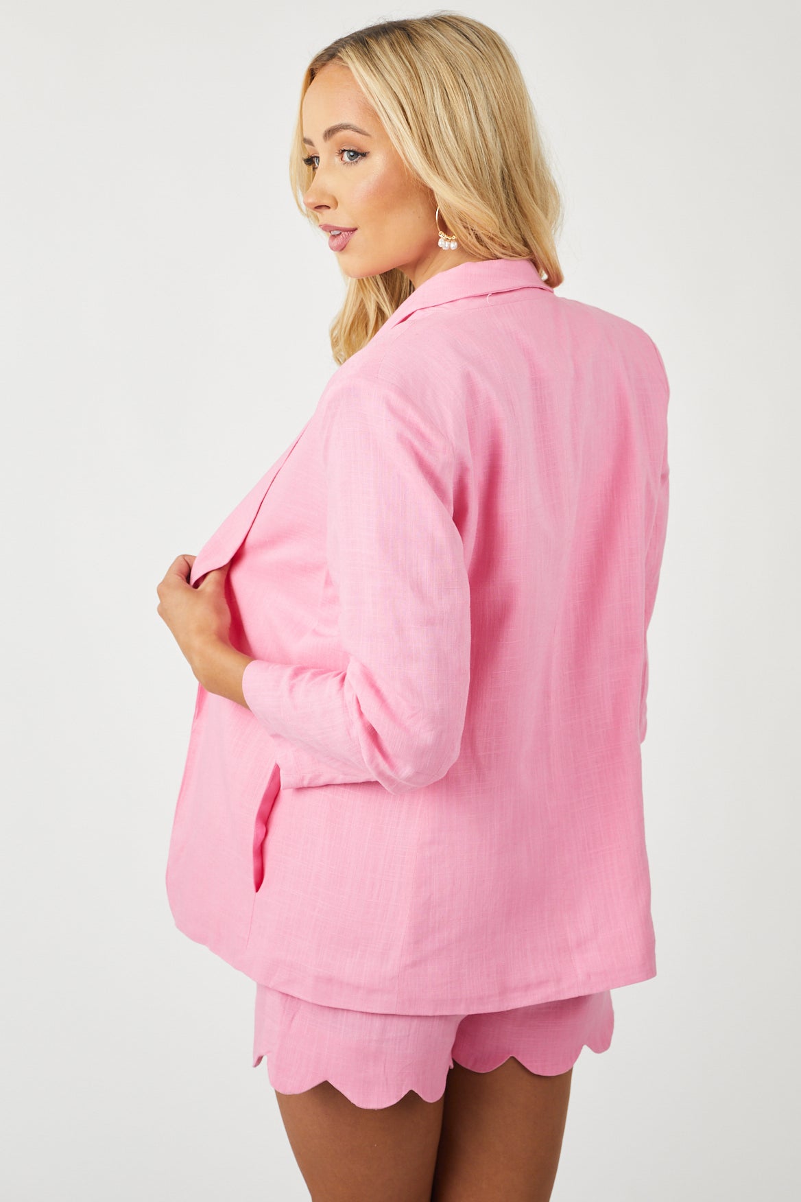 Bubblegum Linen Blazer with Shoulder Pads