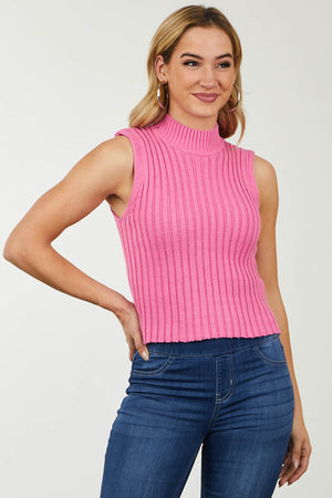 Bubblegum Mock Neck Sweater Knit Tank Top
