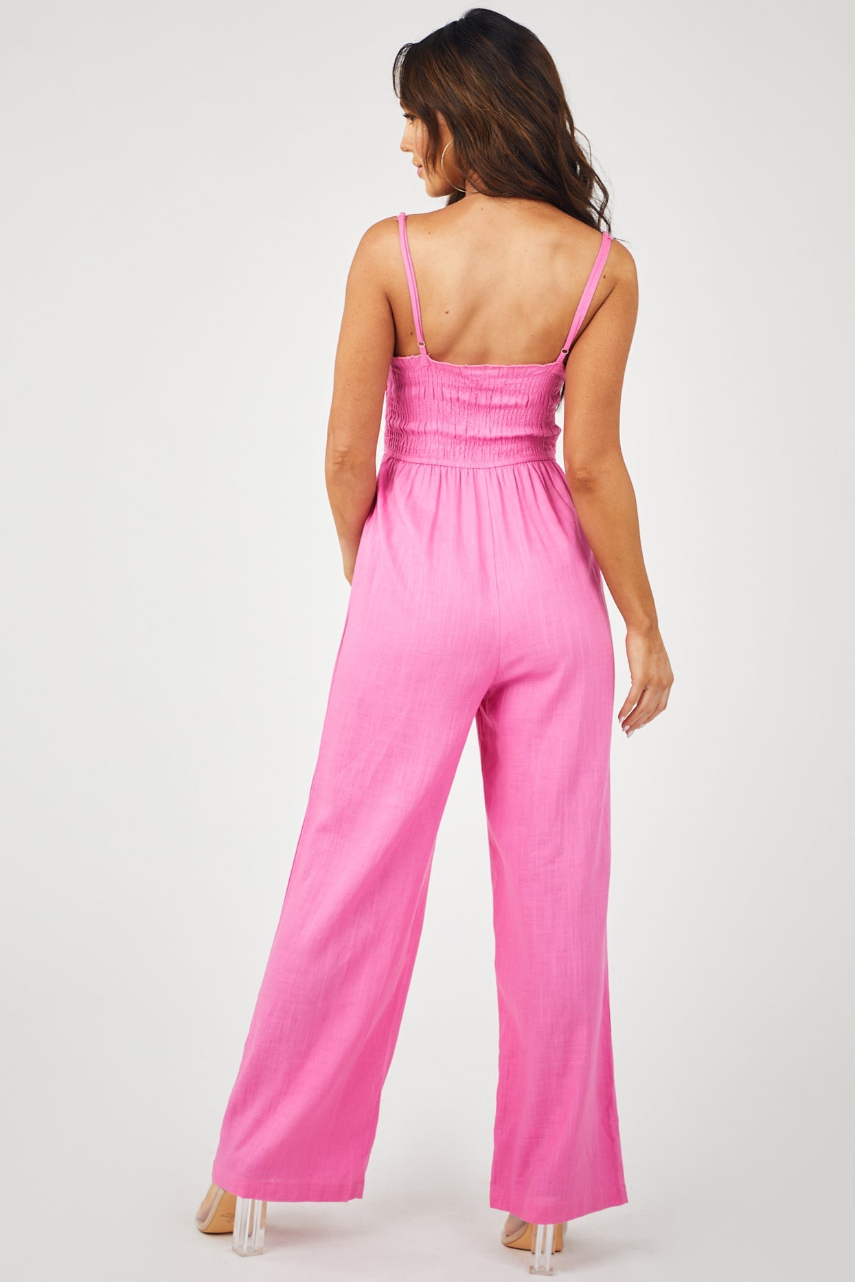 Bubblegum Pink Sleeveless Smocked Jumpsuit